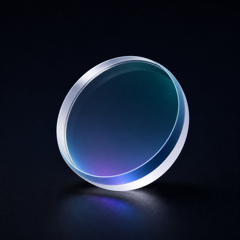 Visible-NIR Achromatic Doublet front product view on a dark background
