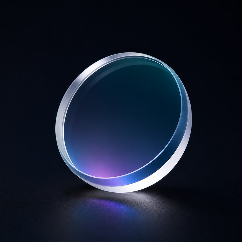 K9 Plano-Convex Lens, 400-1100 nm Broadband AR front product view on a dark background