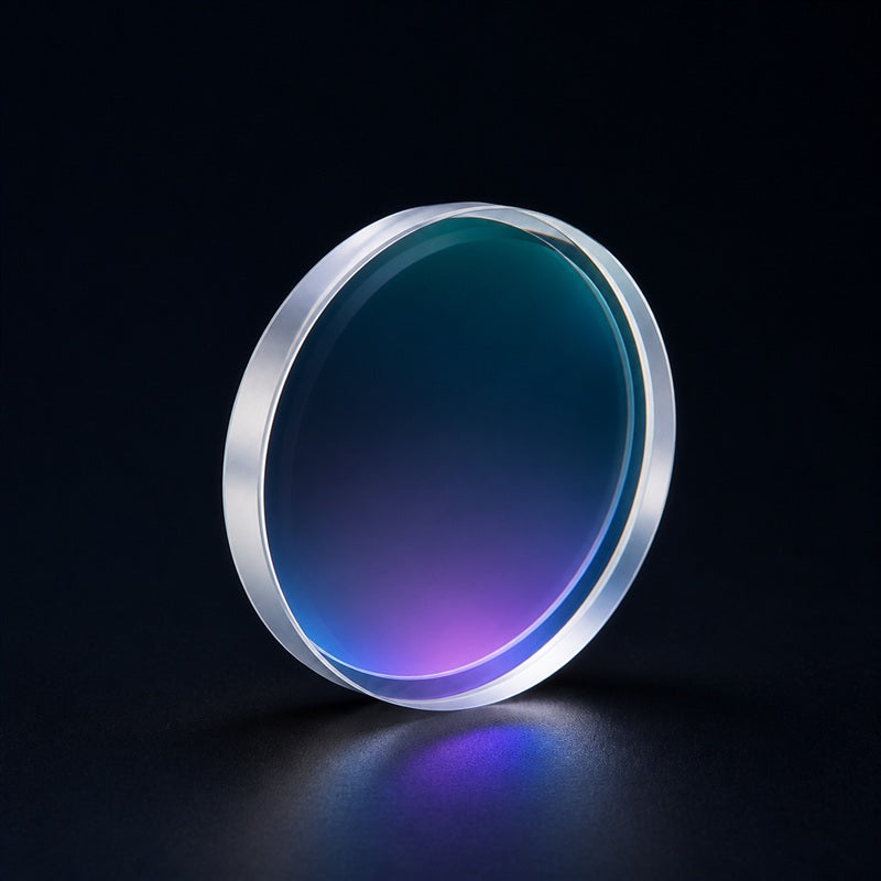 Angled view of K9 Plano-Convex Lens, 400-1100 nm Broadband AR for laser focusing, imaging and beam-shaping systems