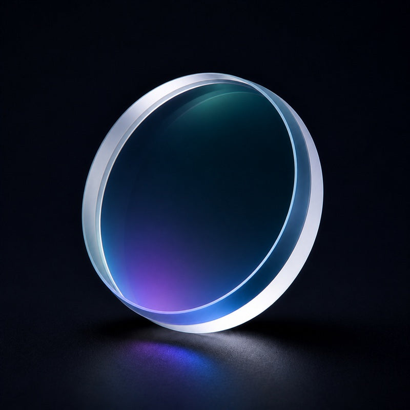 Angled view of K9 Precision Bi-Concave Lens for laser focusing, imaging and beam-shaping systems