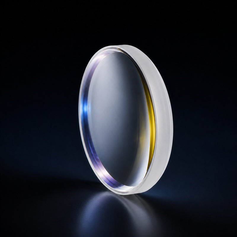 Angled view of UV Fused Silica Bi-Convex Lens for laser focusing, imaging and beam-shaping systems