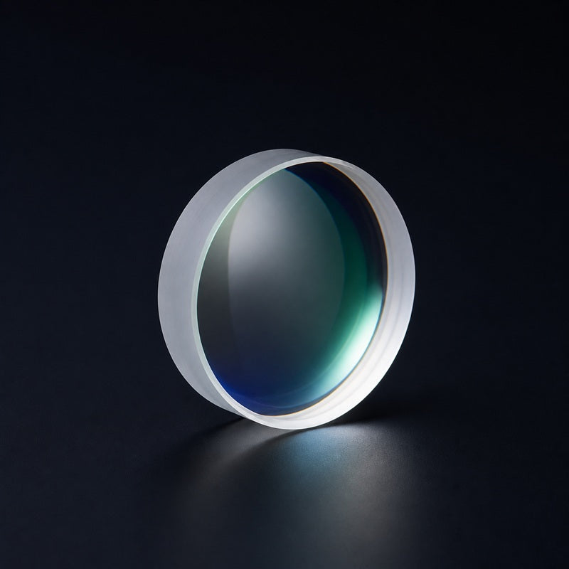 UV Fused Silica Bi-Concave Lens front product view on a dark background