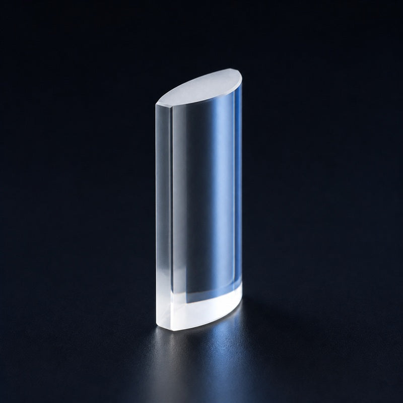 UV Fused Silica Plano-Convex Cylindrical Lens front product view on a dark background