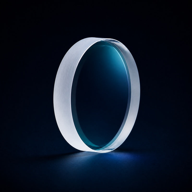 Angled view of UV Fused Silica Negative Meniscus Lens for laser focusing, imaging and beam-shaping systems