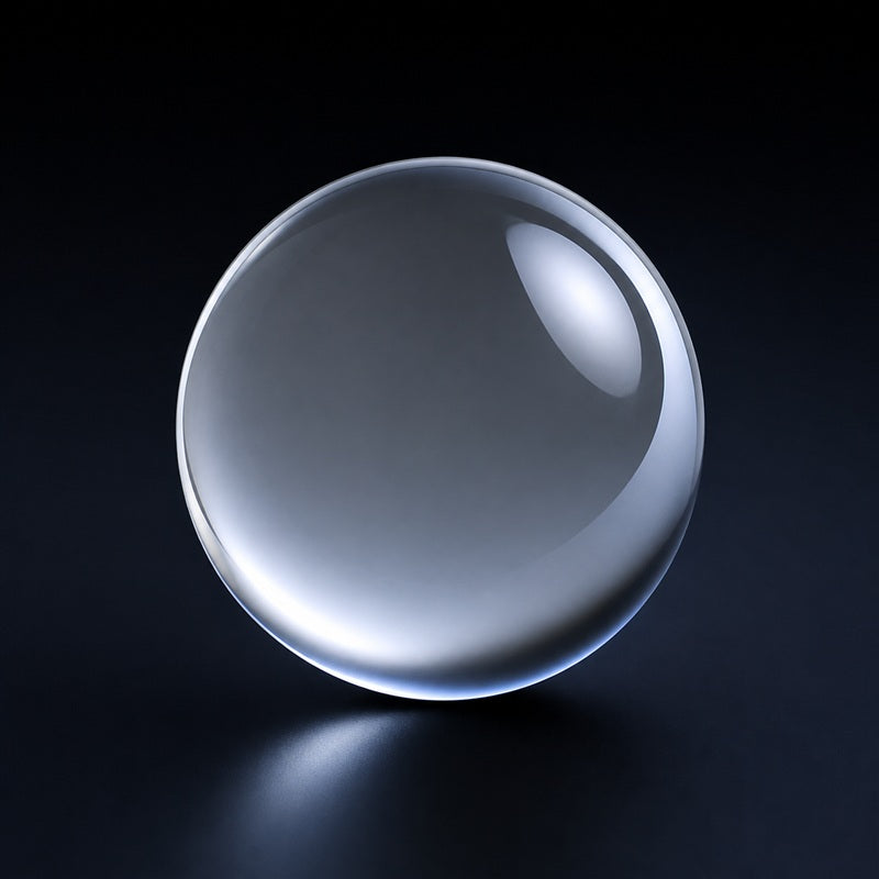 UV Fused Silica Ball Lens front product view on a dark background