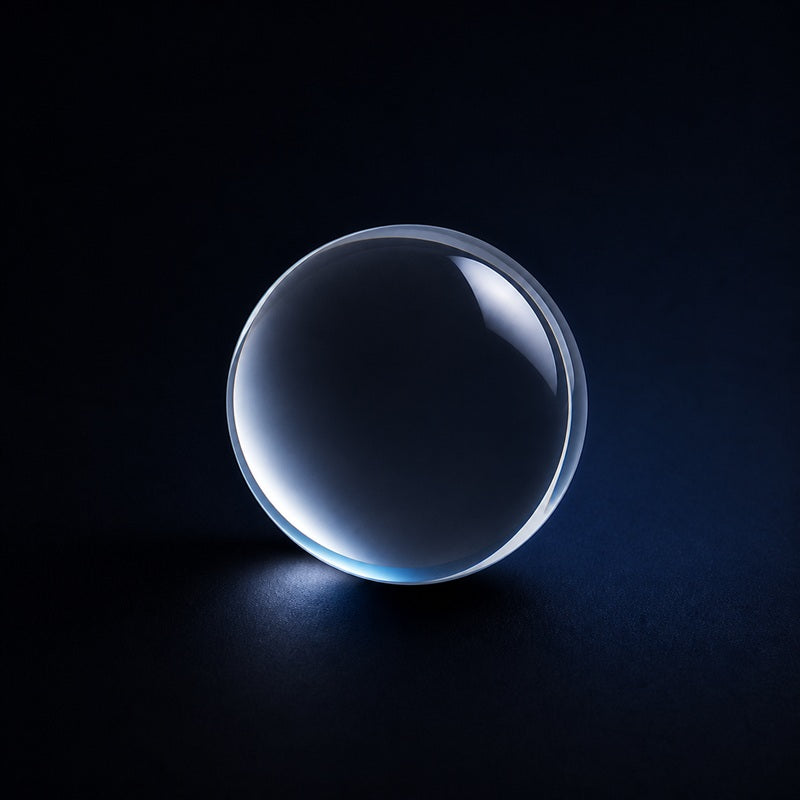 Angled view of K9 Ball Lens for laser focusing, imaging and beam-shaping systems