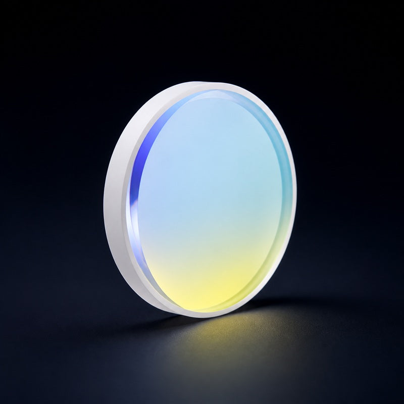 Positive Achromatic Doublet front product view on a dark background