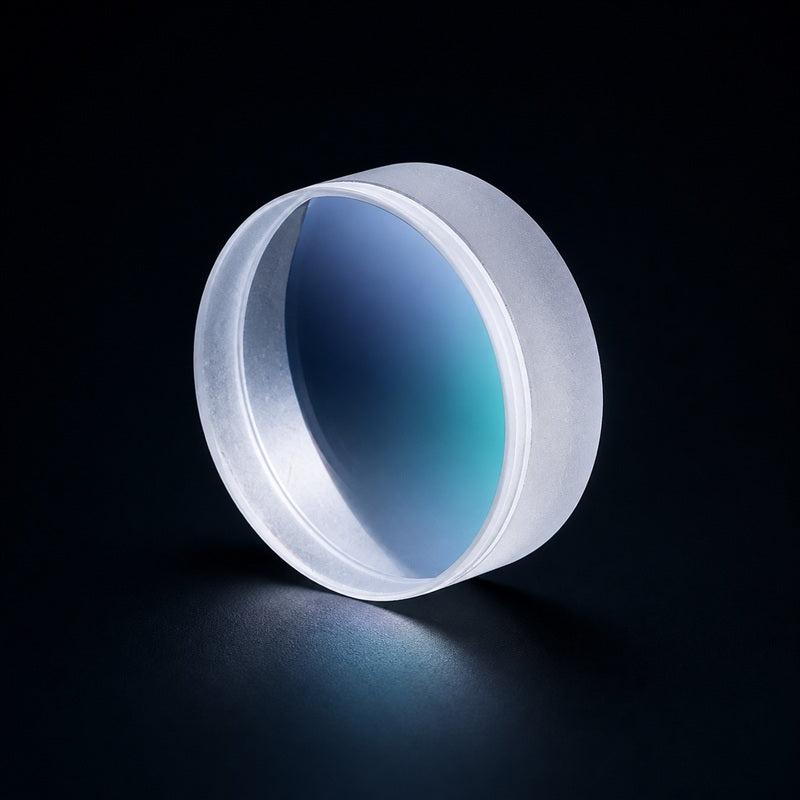Negative Achromatic Doublet front product view on a dark background
