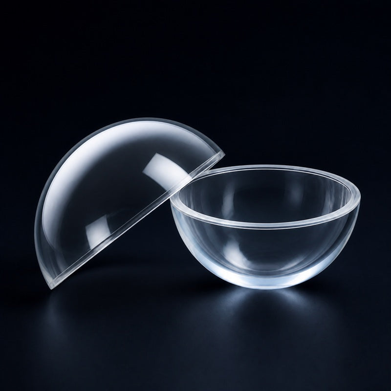 Angled view of UV Fused Silica Dome Window for sensor protection, imaging and laser enclosures