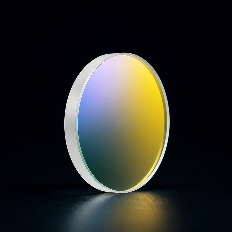 Angled view of K9 Precision Bi-Convex Lens for laser focusing, imaging and beam-shaping systems