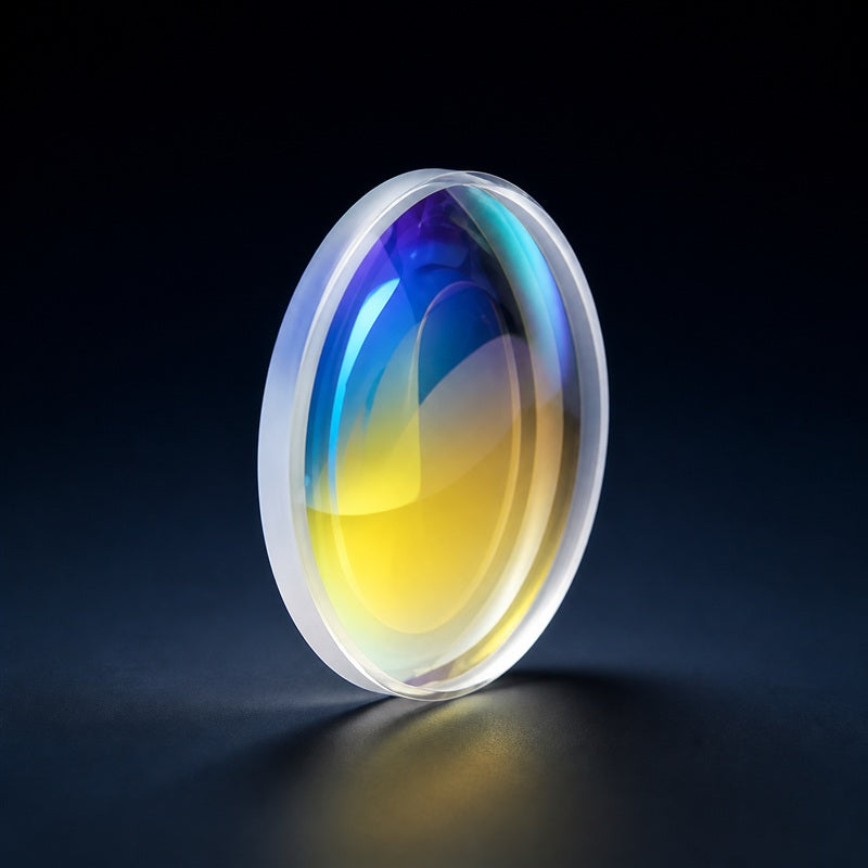 K9 Plano-Convex Lens, 650-1100 nm AR Coating front product view on a dark background