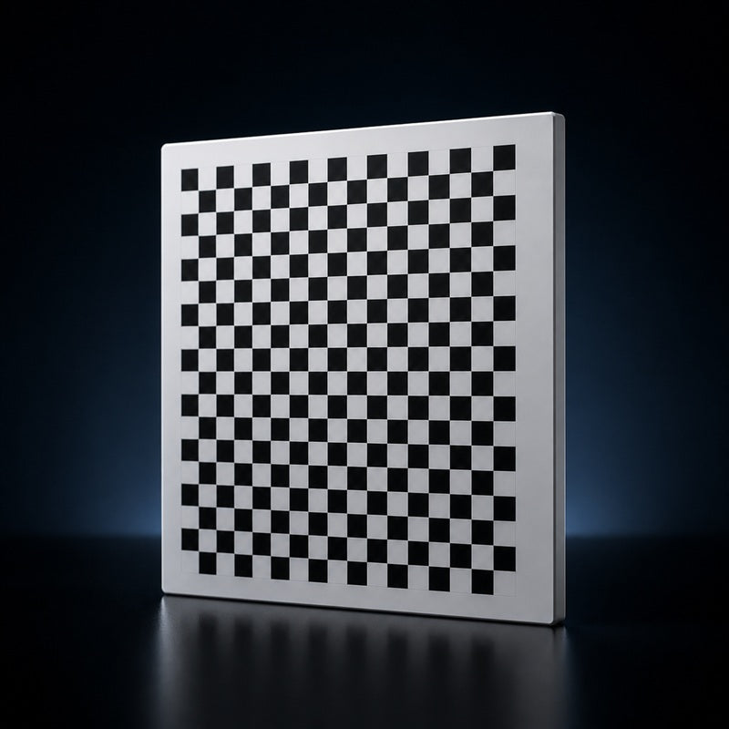 Angled view of Checkerboard Calibration Target for machine vision, microscopy and optical calibration