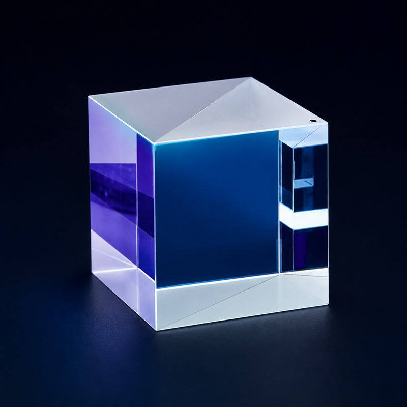 Non-Polarizing Beamsplitter Cube front product view on a dark background