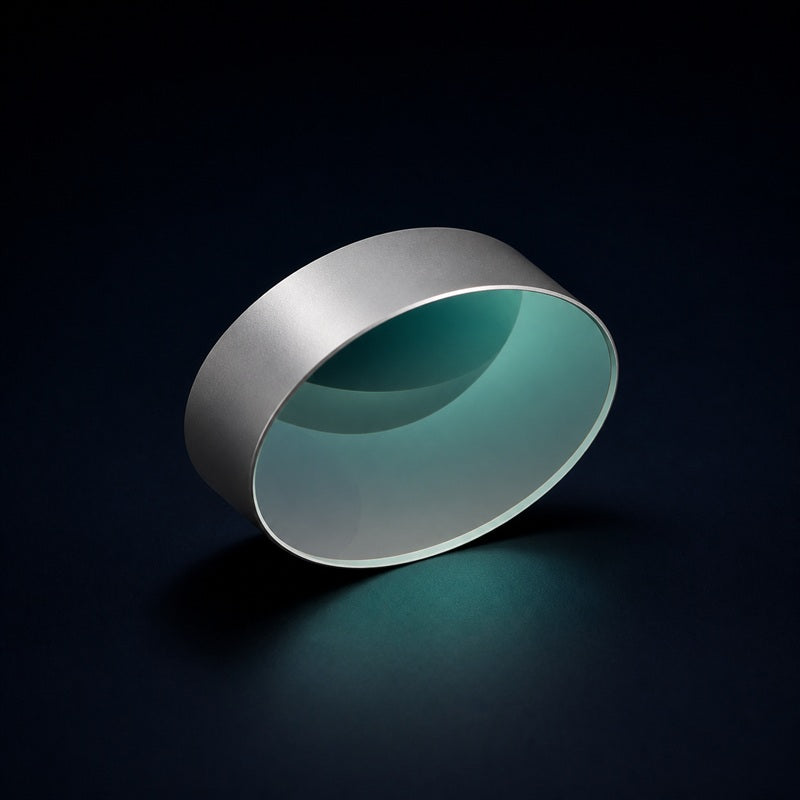 Angled view of UV Fused Silica Elliptical Plane Mirror for laser reflection, beam delivery and optical instruments