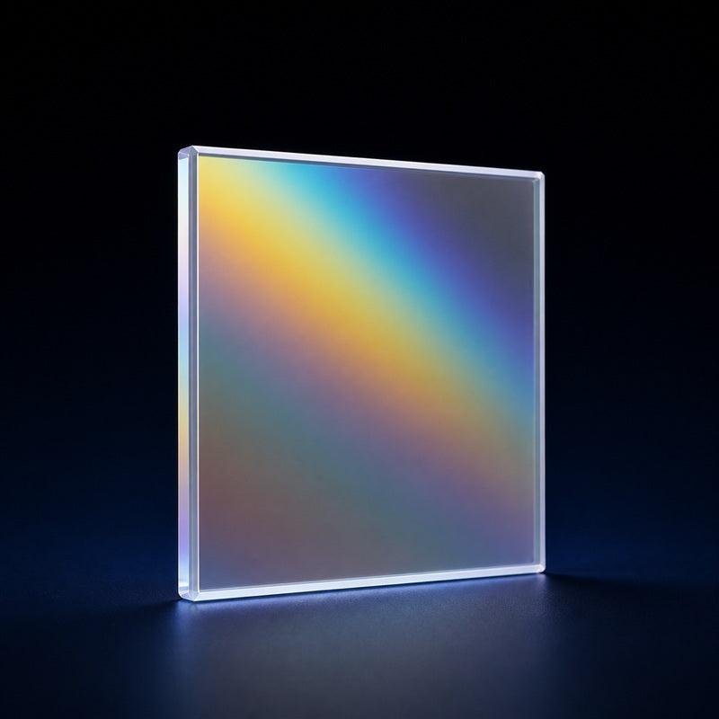 Angled view of Transmission Diffraction Grating for spectroscopy, wavelength separation and laser systems