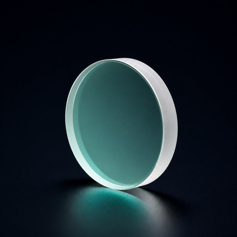 Angled view of Quartz Double-Surface Optical Flat for interferometry, surface testing and optical metrology